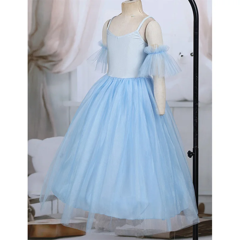 TiaoBug/детское Сетчатое балетное длинное платье-пачка на тонких бретельках с