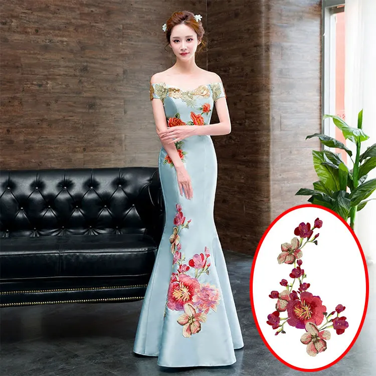 Большая Цветочная вышивка аппликация нашивки Пришивные пакеты кружевная ткань