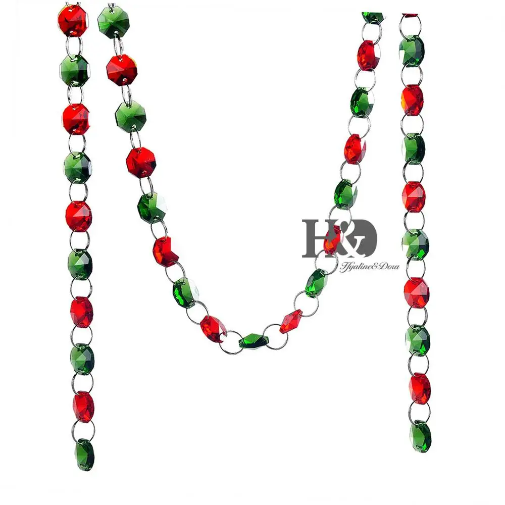 Red Green Цветная жемчужина цепи 7 футов Кристалл DIY Радужная гирлянда 14 мм нить с бусинами из кристаллов восьмиугольная дома окна вечерние Свадебный декор - Цвет: Red Green