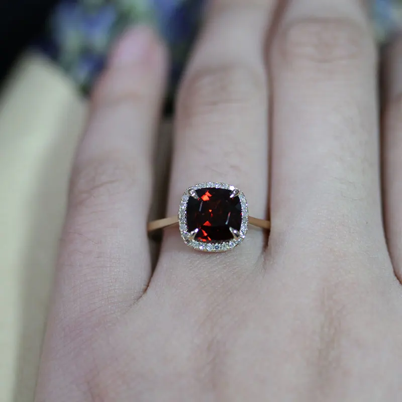 Dupuy Natural Red Garnet Ring 8mm 1.7ct Cut Square Fashion Engagement Classic Prong Setting Wedding Bands D180341 | Украшения и