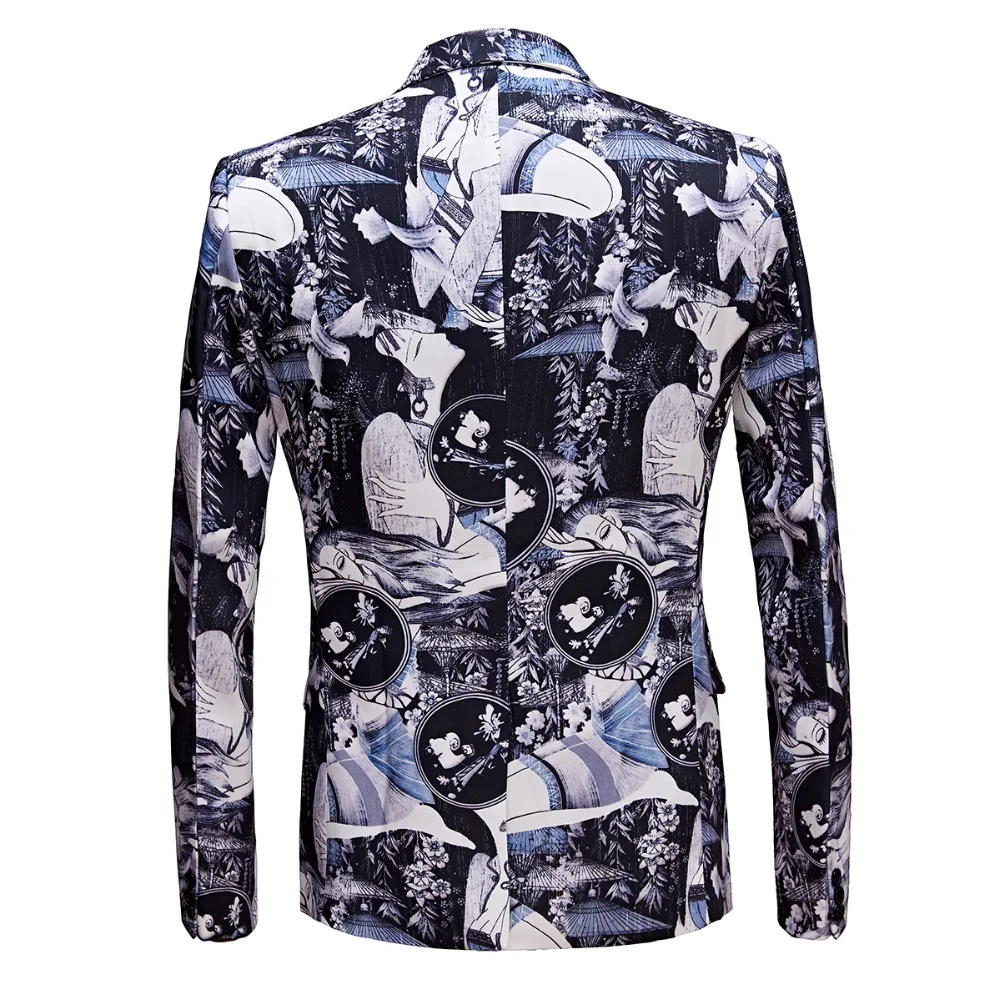 car&ampffi New Male Retro Vintage Artistry Casual Blazer Beauty Pattern Print Design Mens Fashion Suit Jacket Singer Costume Coat |