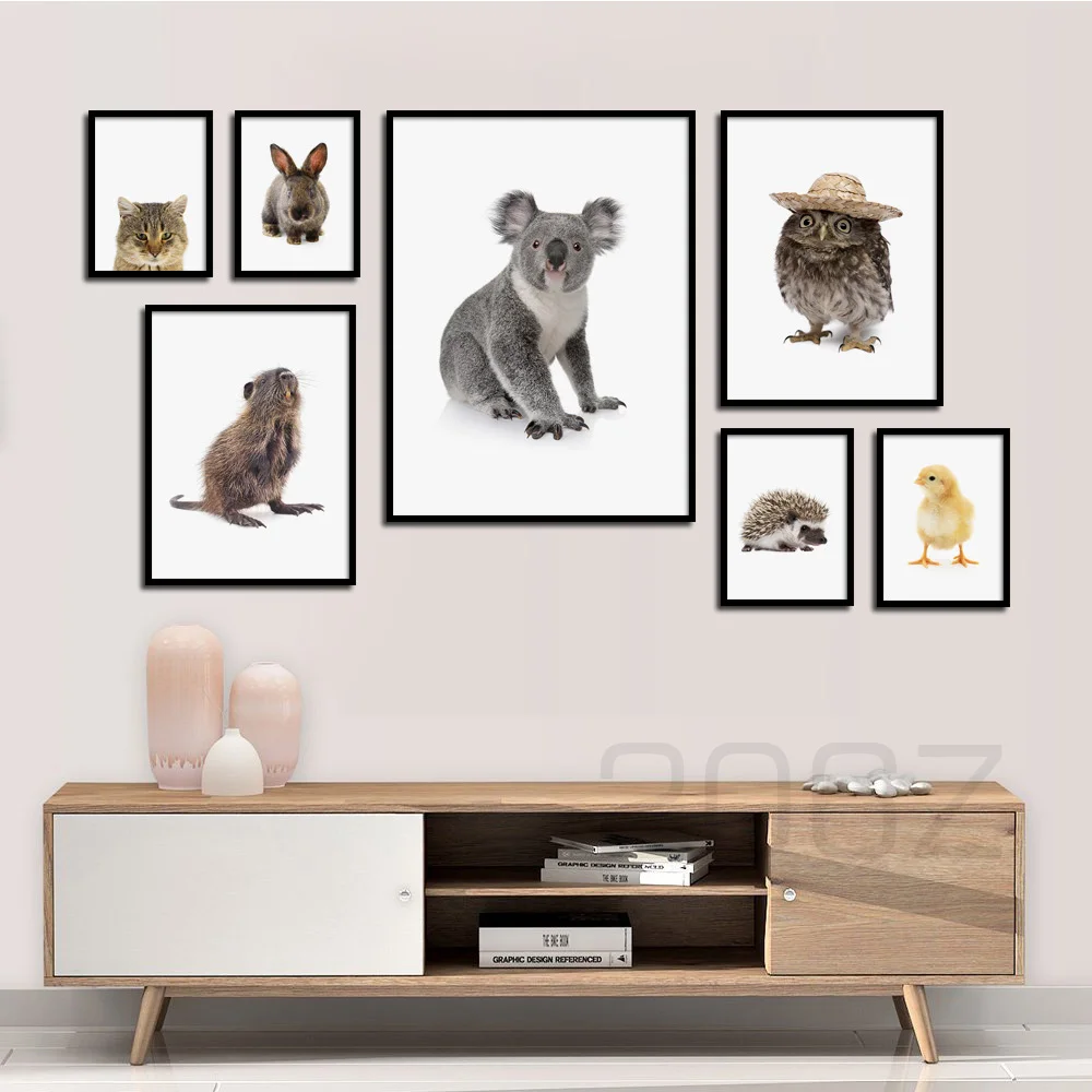 

Rabbit Owl Cat Hedgehog Koala Chick Animal Nordic Posters and Prints Wall Art Canvas Painting Wall Pictures Baby Kids Room Decor