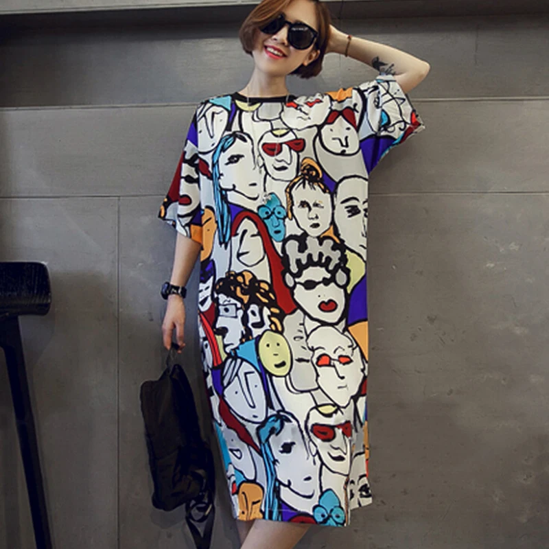 

Cartoon Pattern Printed Sleepshirt Women Homewear Short Sleeve Sleep Dress Female Summer Short Sleeve O-neck Collar Sleepwear