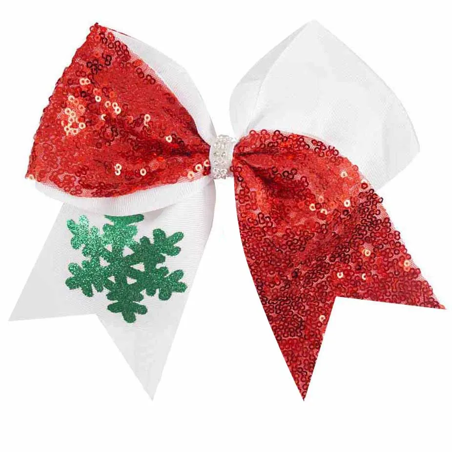 " Sequine Рождество Cheer бант с заколками для волос для девочек Дети Ручная работа Bling Снежинка бант для волос Детские аксессуары для волос