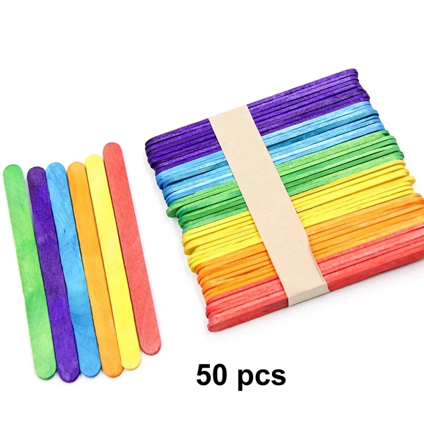 colorful A 50 шт./лот, креативные деревянные DIY ремесла, красочные деревянные палочки для мороженого, палочки для матча, детские домашние игрушки ручной работы, пищевые материалы DIY - Цвет: colorful A