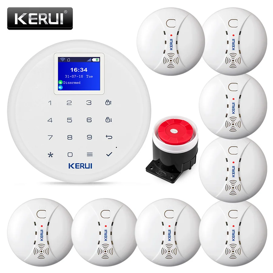 Kit2 Fire Smoke KERUI W17 беспроводная Wi-Fi GSM сигнализация Система безопасности дома защита от пожарного дыма несколько языков IOS Android приложение управление - Цвет: Kit2 Fire Smoke