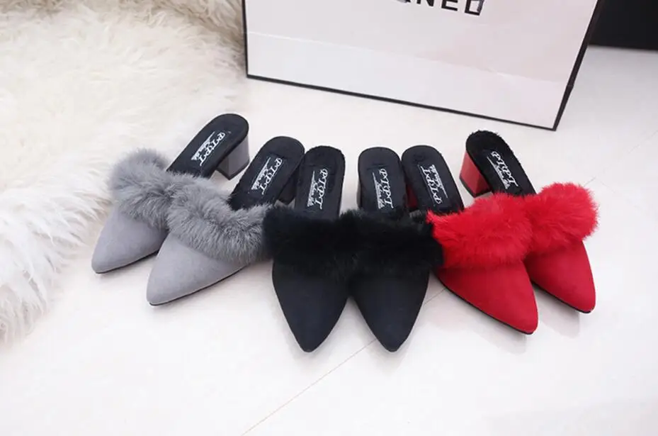 Осенне зимняя обувь на искусственном меху женские сандалии тапочки заколки