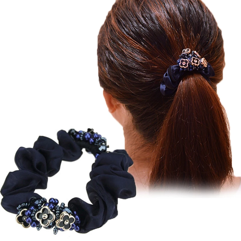 Women headband flower hairband vintage elastic hair bands beads accessories for girls |