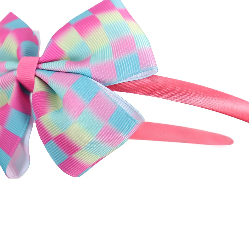 7 шт./лот с радужным бантом Hairbands для детей Обувь для девочек ручной работы жесткий Атлас Банданы для мужчин с печатные ленты для волос луки Женские аксессуары для волос