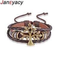 janeyacy brands tree of life bracelet men leather bracelets simple style ladies black color leather bracelet for women pulseras