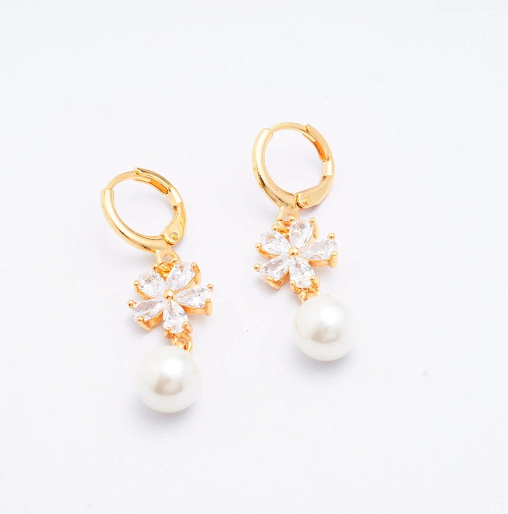 Yunkingdom NEW arrive eardrop ball Simulated pearl yellow gold color link earrings for women K1380|link earrings|earrings forearrings |
