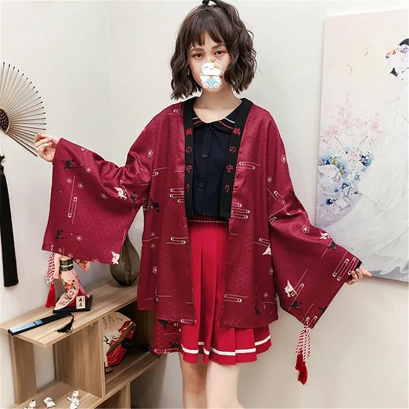 OCEANLOVE Harajuku Kimonos принт японский стиль 2020 весенние женские Топы Кардиган Косплей