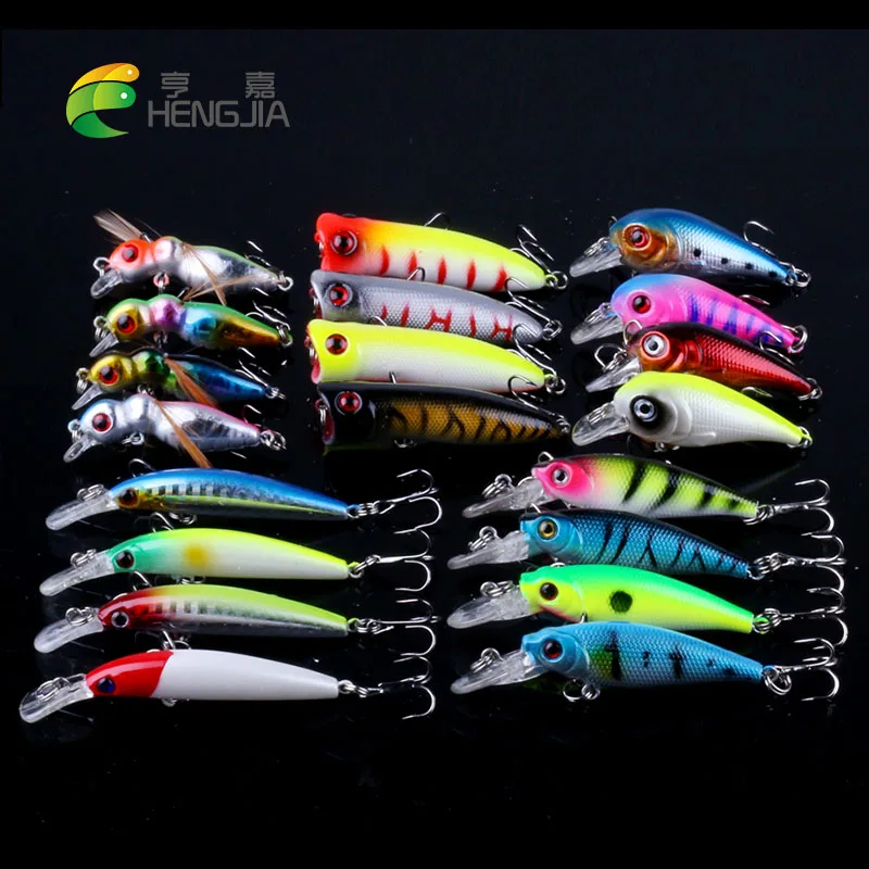 

Hengjia 20pcs hard baits minnow wobblers crankbaits top water popper fishing lures cicada insect pesca fishing tackles