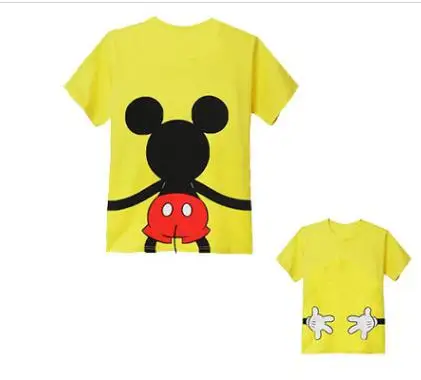 yellow Mickey Семья футболки в тон, для мамы, папы, дочки и футболка для сына Футболки-топы одежда для мамы и меня мама девочки; дети семейная одежда с рисунком из мультфильма - Цвет: yellow Mickey