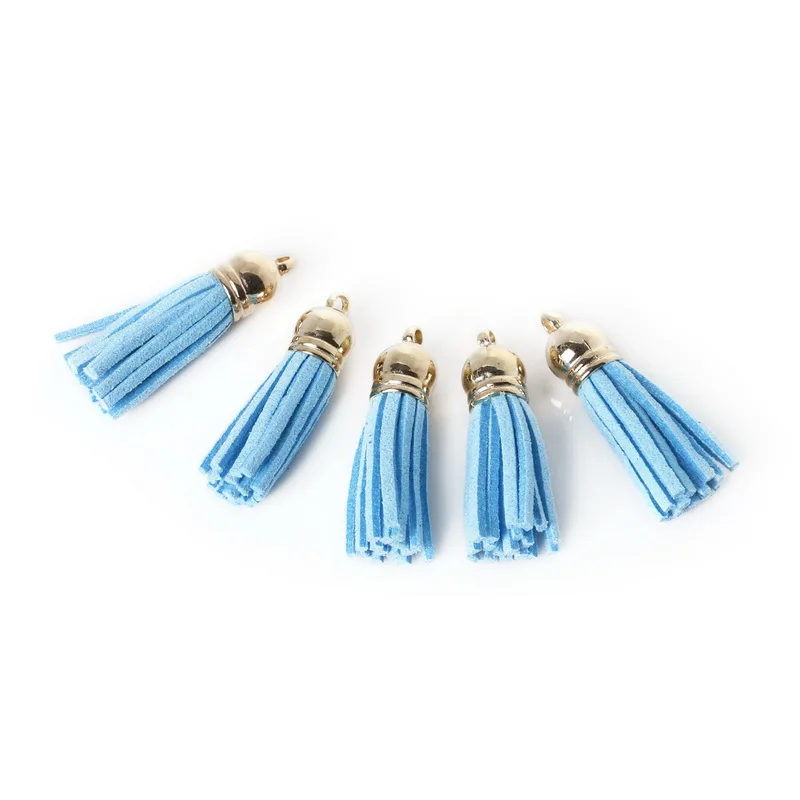 Turquoise Color 10 шт./пакет 35x38 мм замшевый кожаный кулон кисточка для брелоков/подвески для телефона верхние концевые колпачки наконечник для шнура серьги изготовление ювелирных изделий - Цвет: Turquoise Color