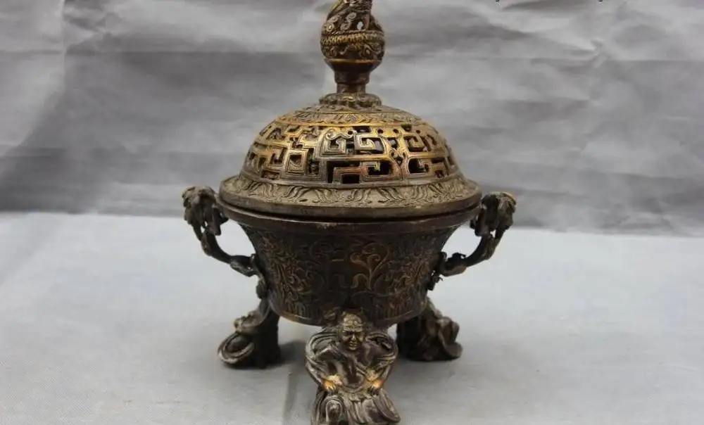 11 Китайский буддизм медный Бронзовый Три небесных царя Бог благовония горелки |