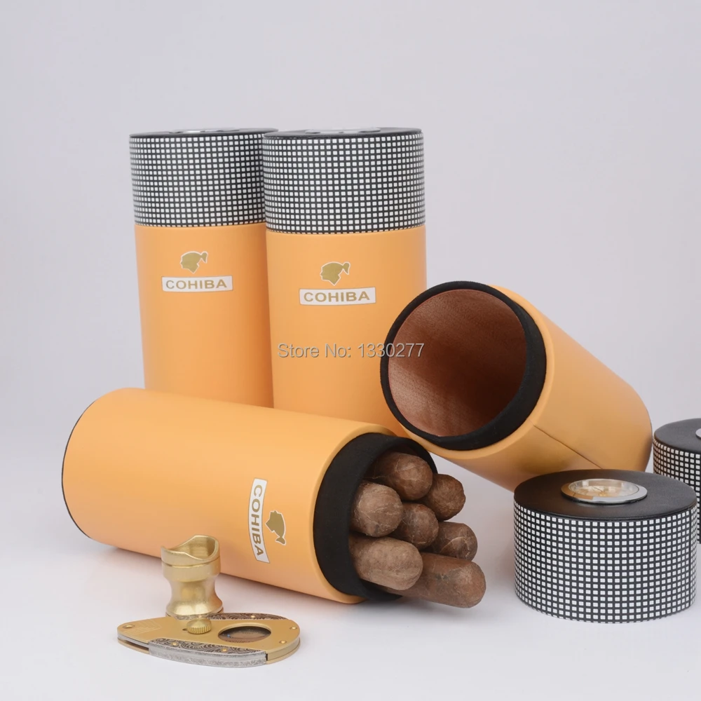 Держатель для сигары Cohiba кожаный портсигар с кедровым деревом шпон классический стиль портативная Сигара коробка подходит для 7 Cuba сигар до 54 колец