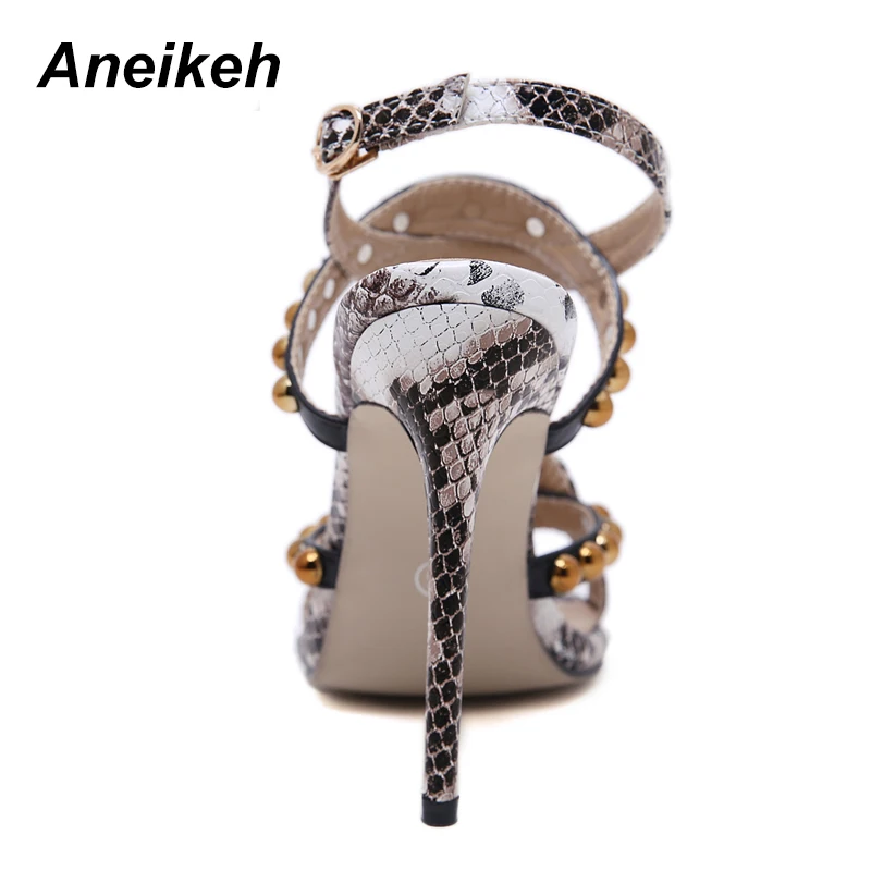 Aneikeh 2019 модные туфли с открытым носком на высоком каблуке сандалии заклепками