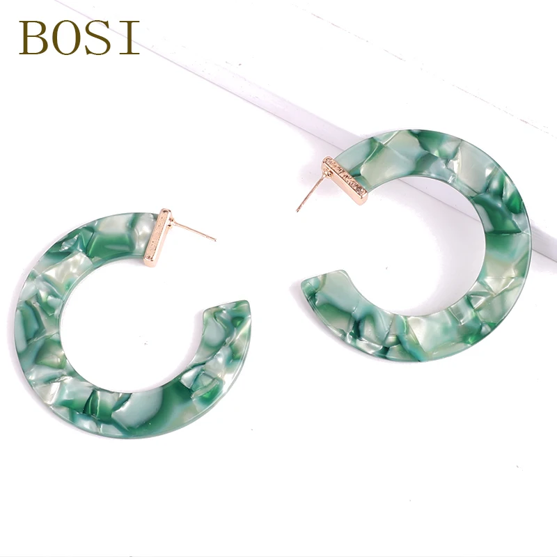 Серьги акриловые Boho большой круг Мода для женщин геометрические Висячие красочные серьги из сплава ацетат эффектное