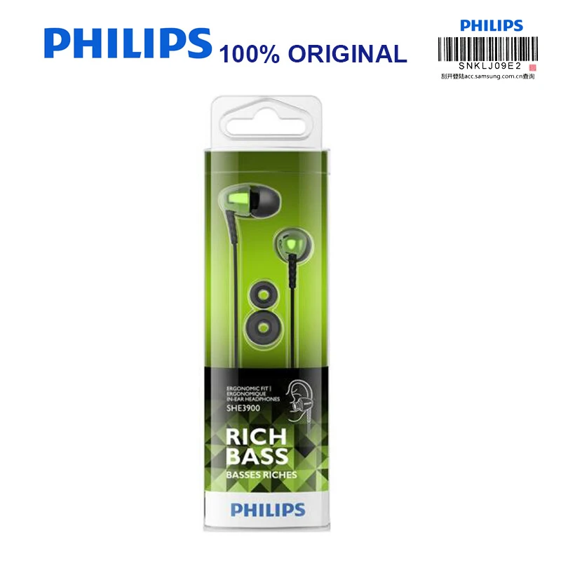 Philips SHE3900 наушники вкладыши овальные 3 5 мм проводные супер бас для Xiaomi LG