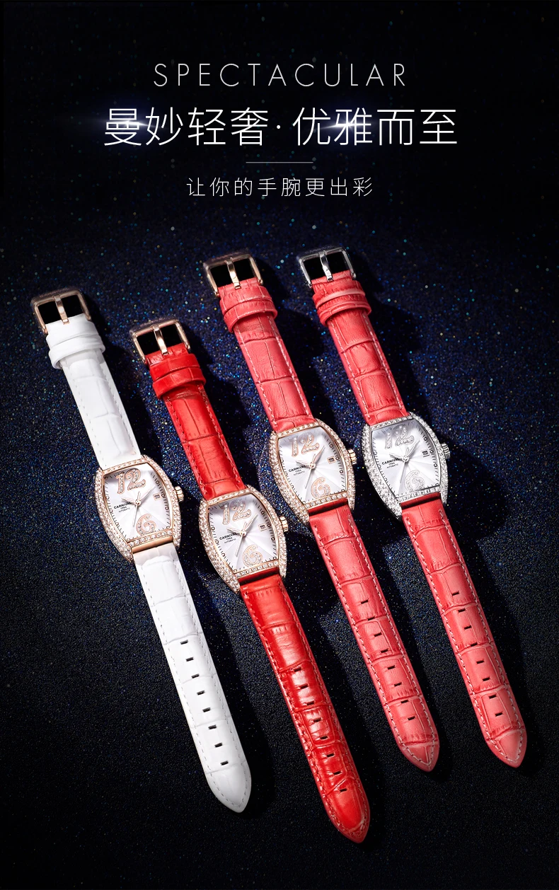2019Carnival switzerland automatic mechanical watch women luxury brand leather strap women watches rhinestione clock reloj saati
