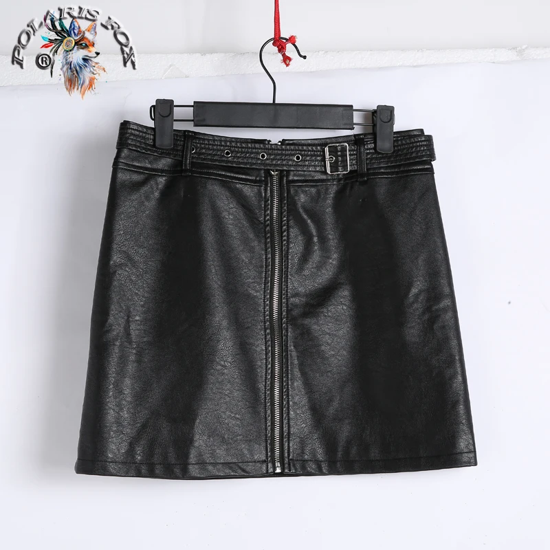 Women Zipper Up PU Leather Short Skirt A-line Fashion Sexy High Waist Mini With Belt 2018 New Quality For All Season | Женская одежда