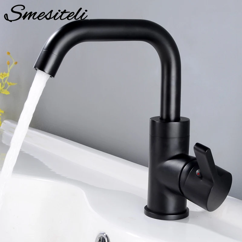 

Smesiteli Basin Faucets Matte Black Gold Bathroom Faucet 360 Degree Rotation Basin Mixer Water Tap Bathroom Sink Faucet