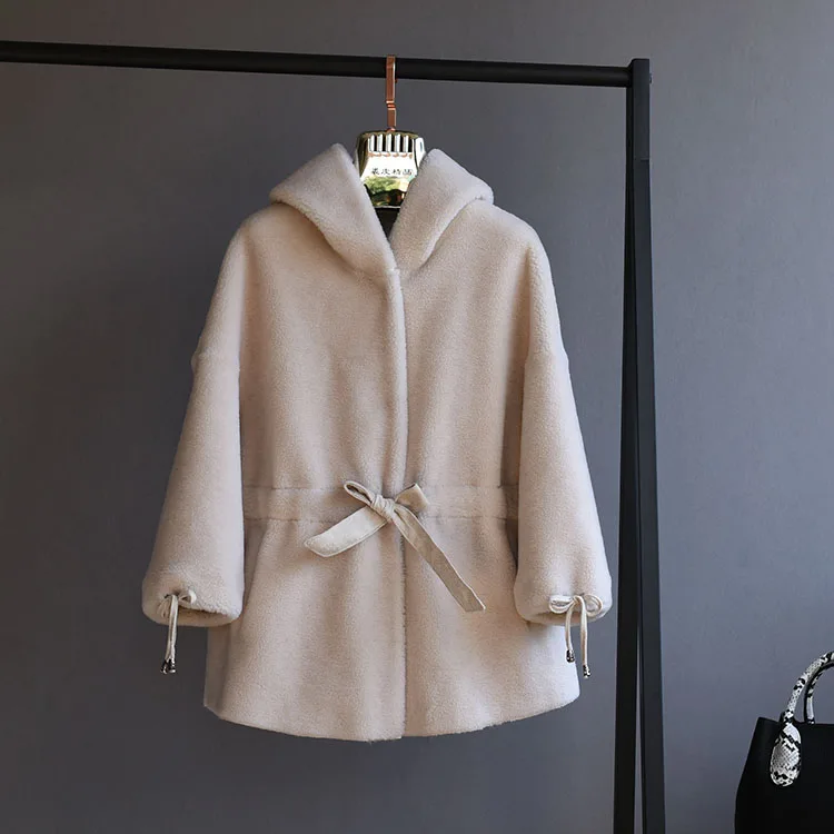 OFTBUY, зимняя женская куртка, пальто из натурального меха, натуральный мех, с капюшоном, Овечья стрижка, пальто для женщин, гранулы, овечья шерсть, уличная одежда