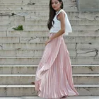 Женская атласная плиссированная юбка-трапеция, розовая длинная юбка А-силуэта для взрослых, 2019