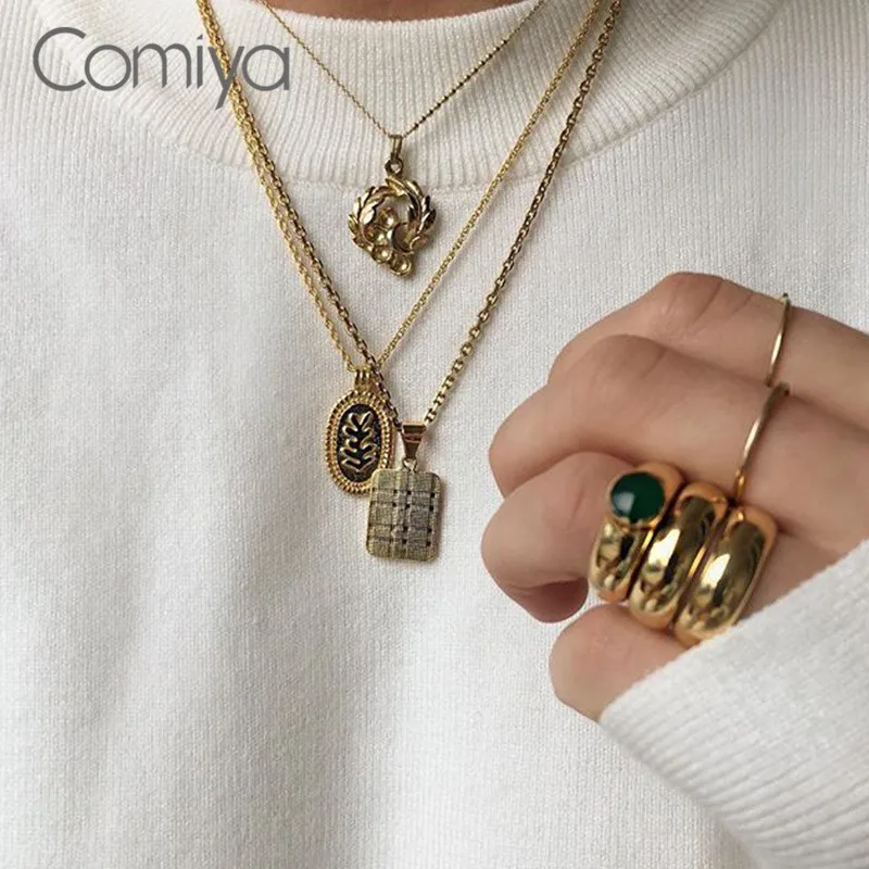 Comiya, корейские ожерелья, золотой цвет, лист, завод, подвеска, массивные ювелирные аксессуары, Макси ожерелье для женщин, Collare Collier