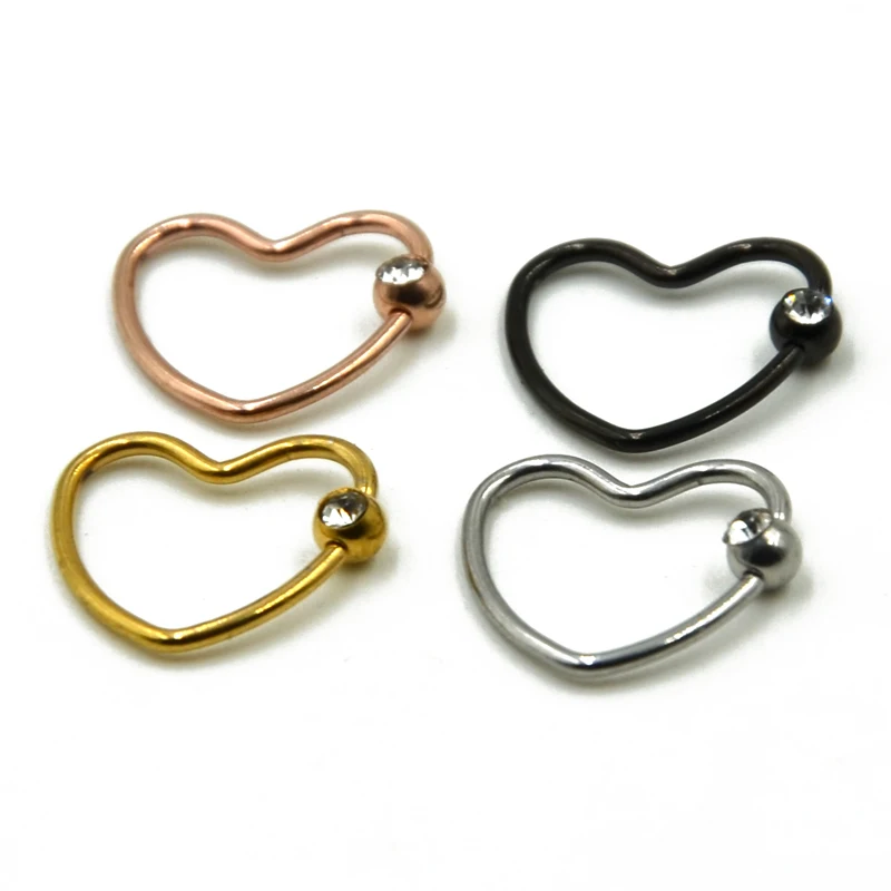 Showlove-2pcs титановый анодированный CZ драгоценный камень Daith сердце Спиральные серьги ушной хрящ пирсинг губы Нос Кольца ювелирные изделия для тела 16 г