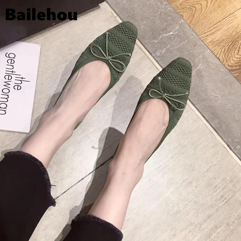 Балетки Bailehou женские дышащие вязаные туфли на плоской подошве с круглым носком