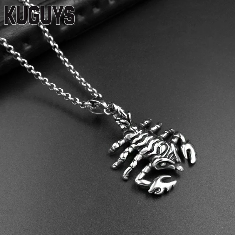 KUGUYS Rock Animal Scorpion Pendant Necklace Men's 316L Steel Jewelry Black Silver Colors Motorcycle Gangs Amulet Pendants Chain |