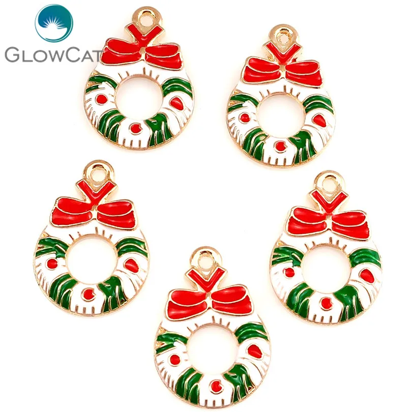 5 шт./лот светло Золотая эмаль веселая Рождественская гирлянда бантик кулон