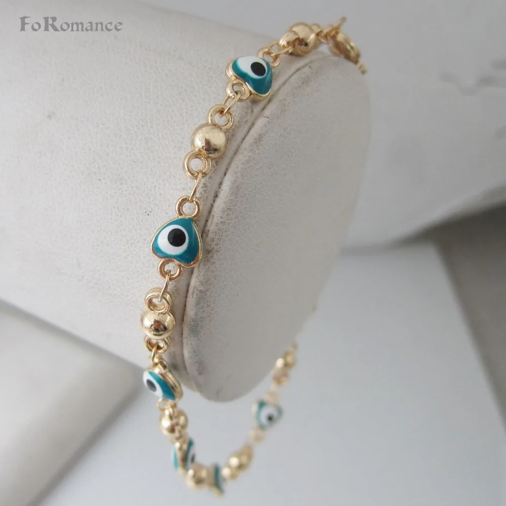 ORDER 10$ GET FREE SHIPPING/ GOLD GP EVIL EYE 18.5&quot NECKLACE 8.3&quot BRACELET SET BLUE ENAMEL BEADS IN HEART SHAPE EYES NEW | Украшения