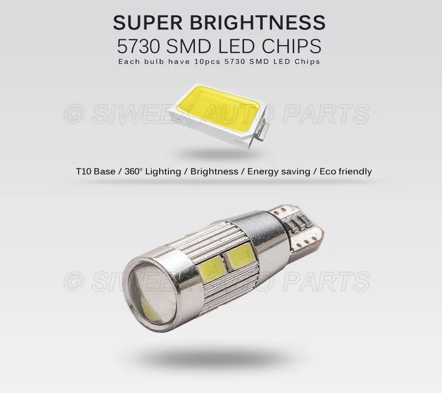 2x W5W светодиодный T10 10 SMD 5630 5730 автомобильные лампы 168 194 светильник поворота свет