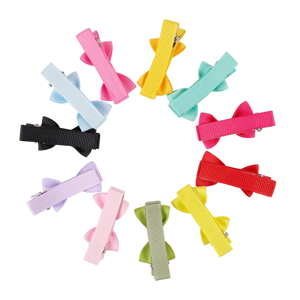 Мини собаки бант заколки для волос девушки Твердые цвета полностью упакованный