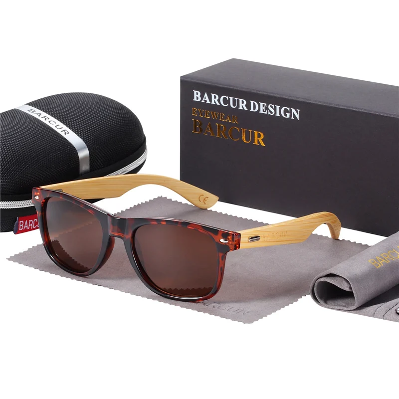 Leopard Brown A BARCUR поляризационные бамбуковые солнцезащитные очки мужские деревянные Солнцезащитные очки женские брендовые оригинальные деревянные очки Oculos de sol masculino - Цвет линз: Leopard Brown A