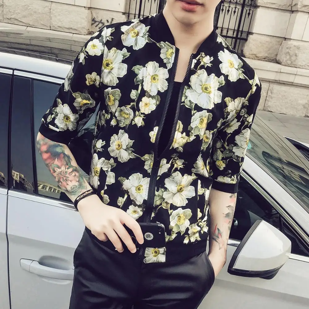 Мужская повседневная куртка бомбер с цветочным принтом Jaqueta Masculina мужские куртки