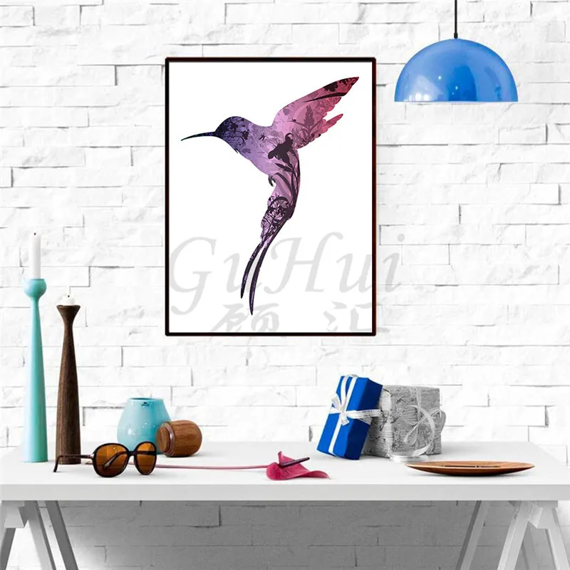 Скандинавский Принт плакат креативный фиолетовый силуэт Колибри декоративная