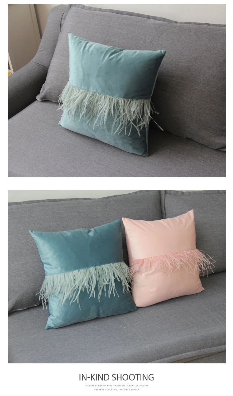 45x45cm green/beige/pink/brown/grey velvet cushion cover plush fur fringe pillow case decorative lumbar pillow covers soft decor