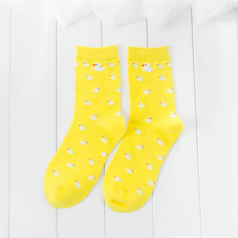 YELLOW Короткие носки с милыми рисунками животных, уток, модные милые женские забавные носки, женские повседневные хлопковые носки до щиколотки, Harajuku Sox - Цвет: YELLOW