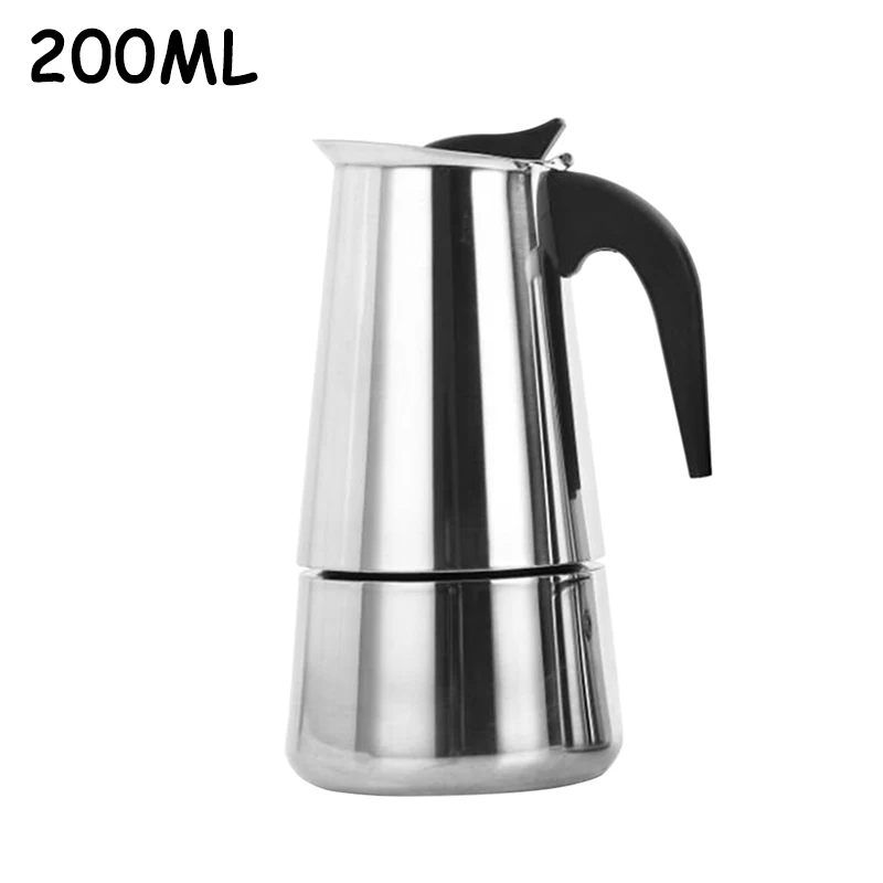 Кофейник из нержавеющей стали, кофейник Mocha Moka, эспрессо, латте, плита, кофейник, фильтр, 100 мл, 200 мл, 300 мл, 450 мл, кофемашина - Цвет: 200ML
