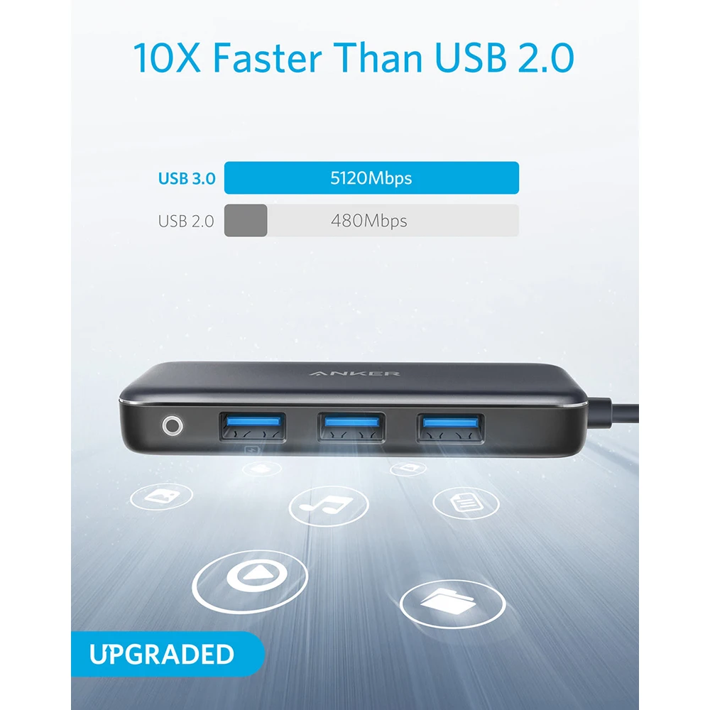 Anker USB C концентратор, 4 в 1 взаимный обмен данными между компьютером и периферийными устройствами C адаптер переменного тока, 60W Мощность доставки, с 3 портами(стандарт 3,0 Порты, для MacBook Pro 13 ''//, Chromebook, XPS и т. д