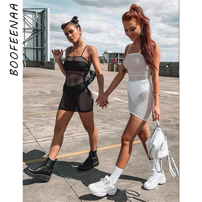 BOOFEENAA рыболовная сеть прозрачное сексуальное летнее платье 2019 Фестивальная