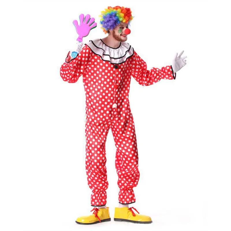 Красный белый горошек цирк костюм клоуна для косплея взрослых мужчин маскарад