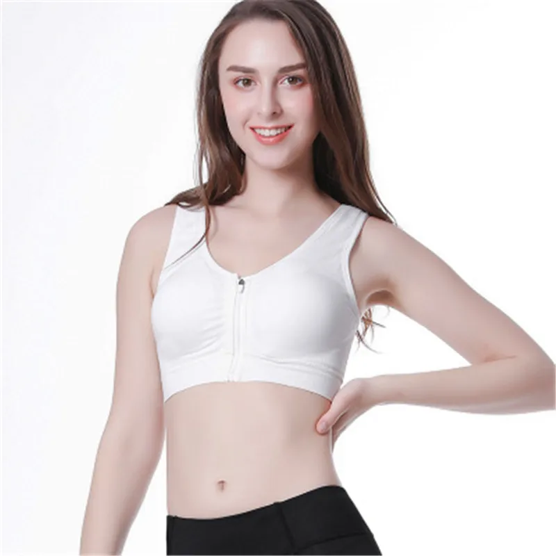 White (zipper) Сексуальный бюстгальтер с подушечками бесшовный бюстгальтер с эффектом пуш-ап передняя молния размера плюс XXL Нижнее белье ударопрочный беспроводной бюстгальтер Lingrie черный/белый/кожа - Цвет: White (zipper)