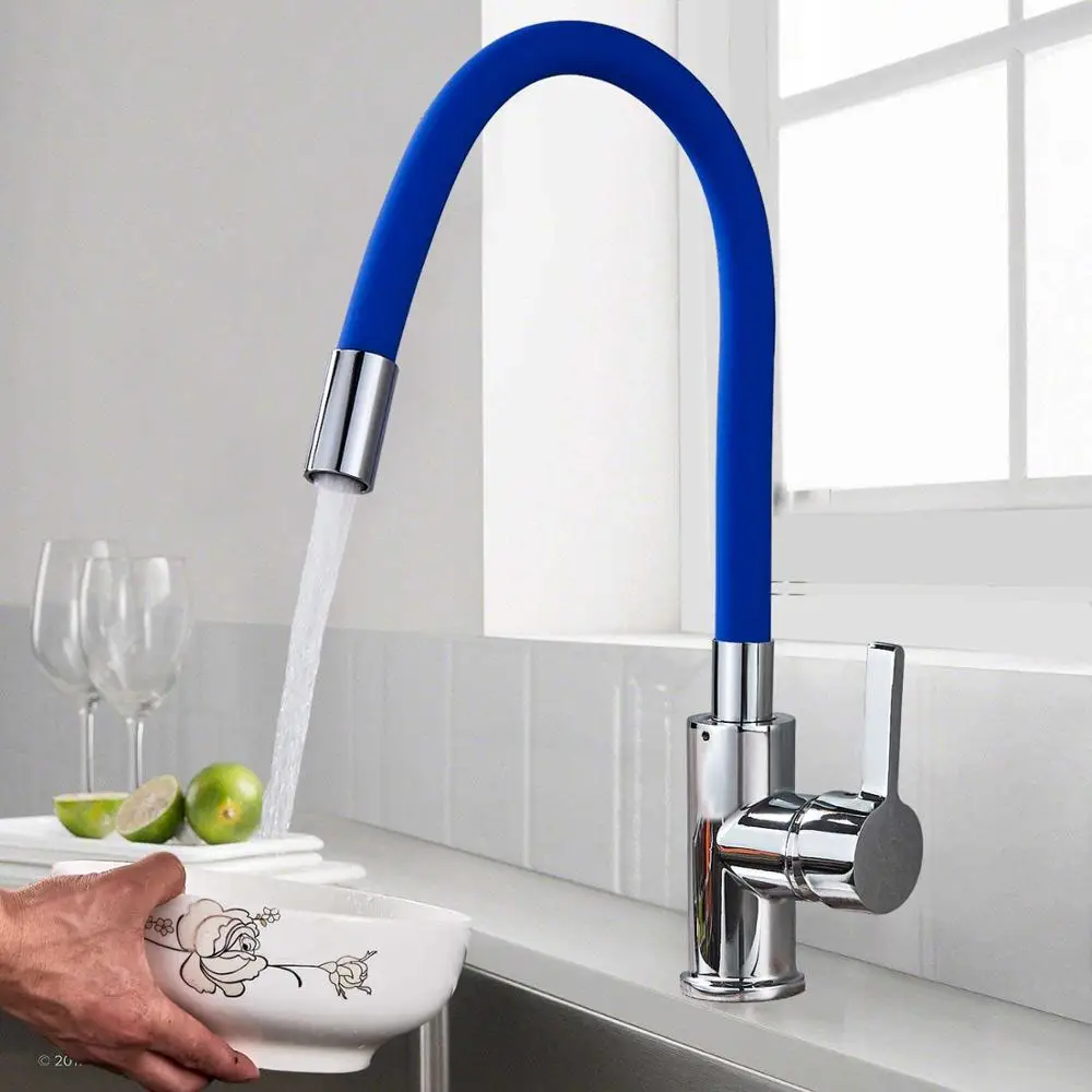 Blue Pipe Оранжевая труба с гибким горлом, кран для кухонной раковины, хромированная Универсальная труба, смеситель для горячей и холодной кухни, кран на бортике для ванной, кухонный кран - Цвет: Blue Pipe
