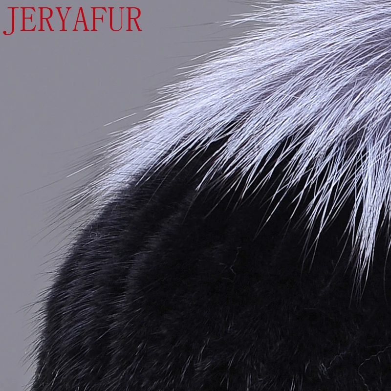 

JERYAFUR new female fur hat woman winter ski cap warm protection ear mink and fox cap hair handmade free delivery