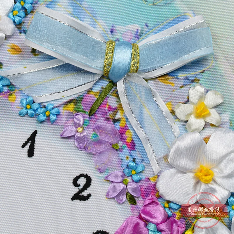 Шелковые цветы лента наборы для вышивки DIY картина с часами ручная работа вышивка